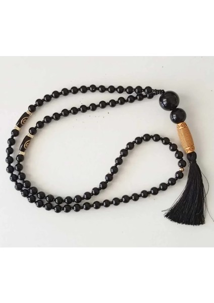 Gotik Tarz Siyah Oniks Doğal Taş & Ipek Püsküllü Uzun Kolye fiyatları