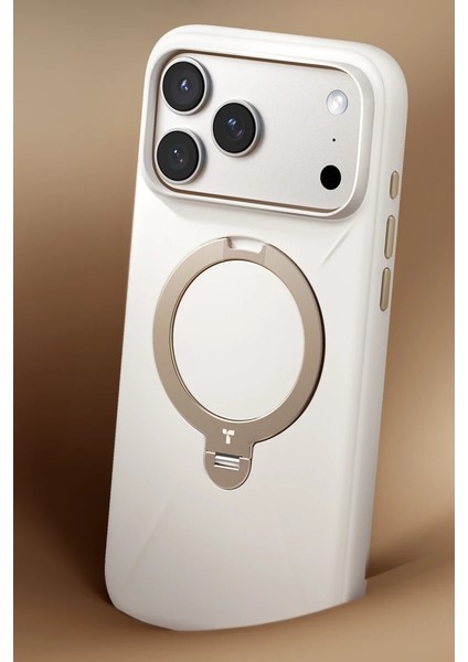 Apple iPhone 17 Pro O Stand Spin Silicone Serisi Magsafe Kılıf - Beyaz modelleri