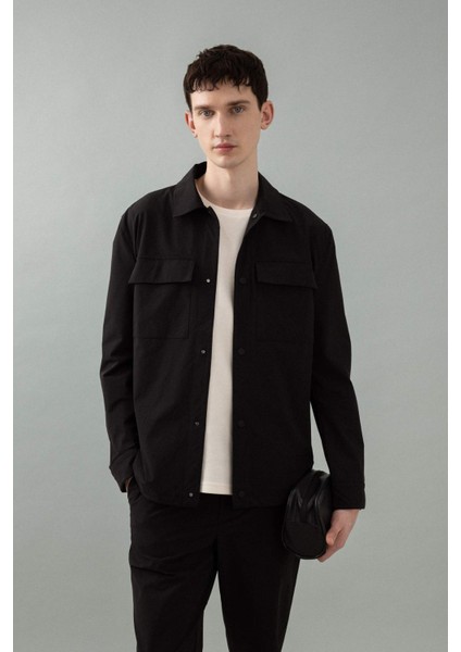 Regular Fit Polo Yaka Çıtçıt Kapamalı Cepli Teknik Gömlek Ceket B7396AX24SP