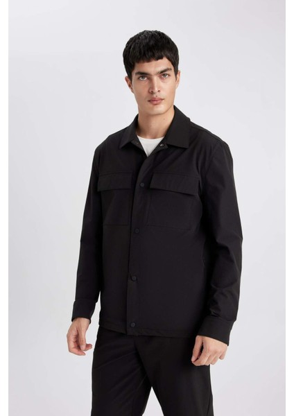 Regular Fit Polo Yaka Çıtçıt Kapamalı Cepli Teknik Gömlek Ceket B7396AX24SP