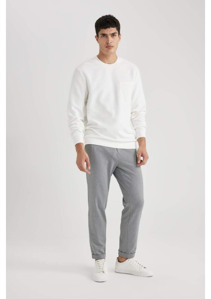 %100 Pamuk Regular Fit Bisiklet Yaka Dokulu Cepli Sweatshirt B6497AX24SP