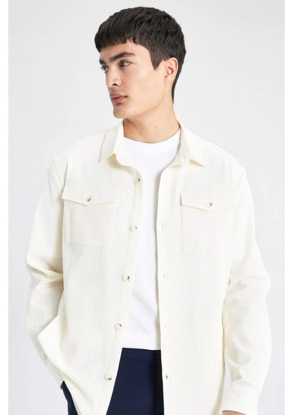 Regular Fit Polo Yaka Gofre Dokulu Gömlek Ceket B6682AX24SP