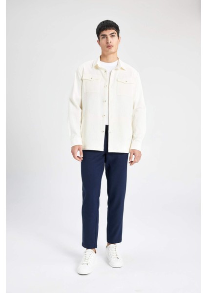 Regular Fit Polo Yaka Gofre Dokulu Gömlek Ceket B6682AX24SP