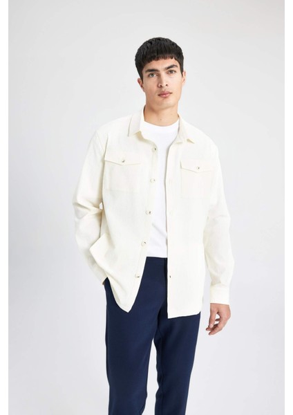 Regular Fit Polo Yaka Gofre Dokulu Gömlek Ceket B6682AX24SP