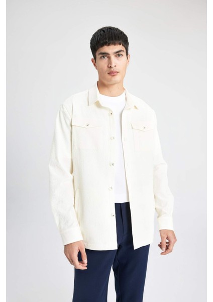 Regular Fit Polo Yaka Gofre Dokulu Gömlek Ceket B6682AX24SP