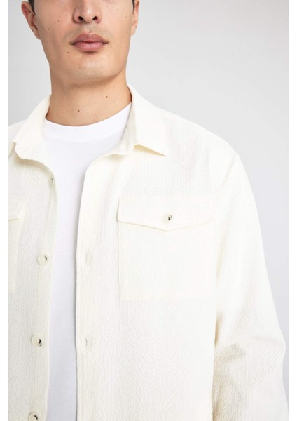 Regular Fit Polo Yaka Gofre Dokulu Gömlek Ceket B6682AX24SP