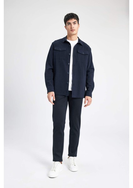 Regular Fit Polo Yaka Gofre Dokulu Gömlek Ceket B6682AX24SP