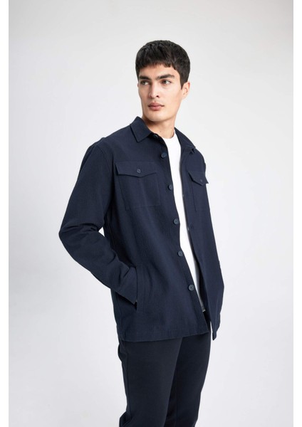 Regular Fit Polo Yaka Gofre Dokulu Gömlek Ceket B6682AX24SP