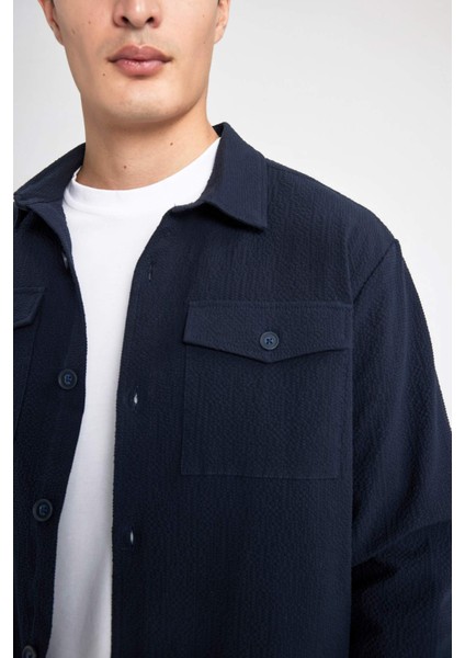 Regular Fit Polo Yaka Gofre Dokulu Gömlek Ceket B6682AX24SP