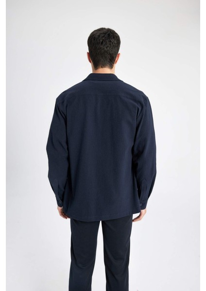 Regular Fit Polo Yaka Gofre Dokulu Gömlek Ceket B6682AX24SP