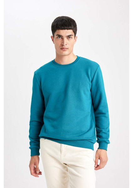 Erkek Yeşil Oversize Fit Geniş Kesim Basic Düz Pamuklu Kapüşonlu Sweatshirt B7833AXNS