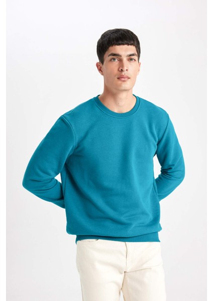 Erkek Yeşil Oversize Fit Geniş Kesim Basic Düz Pamuklu Kapüşonlu Sweatshirt B7833AXNS