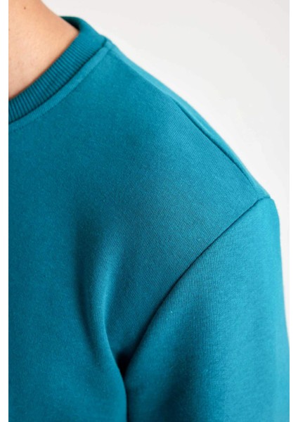 Erkek Yeşil Oversize Fit Geniş Kesim Basic Düz Pamuklu Kapüşonlu Sweatshirt B7833AXNS