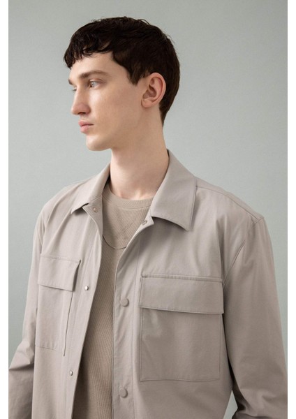 Regular Fit Polo Yaka Çıtçıt Kapamalı Cepli Teknik Gömlek Ceket B7396AX24SP