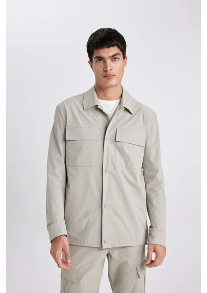 Regular Fit Polo Yaka Çıtçıt Kapamalı Cepli Teknik Gömlek Ceket B7396AX24SP