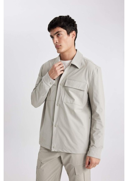 Regular Fit Polo Yaka Çıtçıt Kapamalı Cepli Teknik Gömlek Ceket B7396AX24SP
