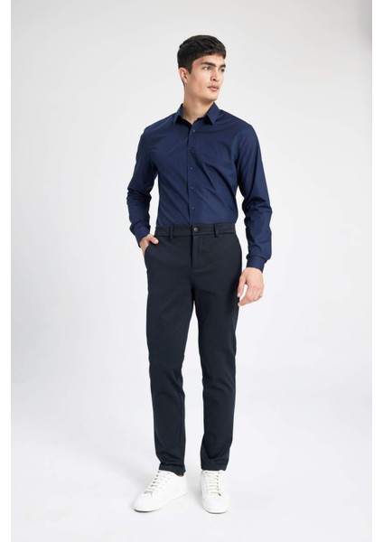 %100 Pamuk Slim Fit Dar Kesim İtalyan Yaka Non Iron Ütü Gerektirmeyen Uzun Kollu Gömlek A7803AX24SP