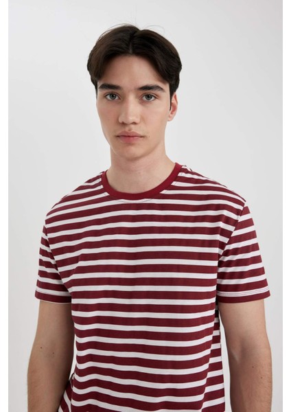 Regular Fit Bisiklet Yaka Çizgili Kısa Kollu Üst B8684AX24SP