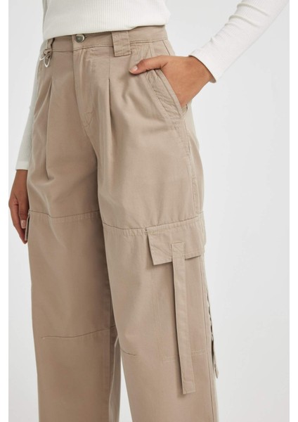 Wide Leg Kargo Cepli Yüksek Bel Standart Boy Gabardin Pantolon B8659AX23CW