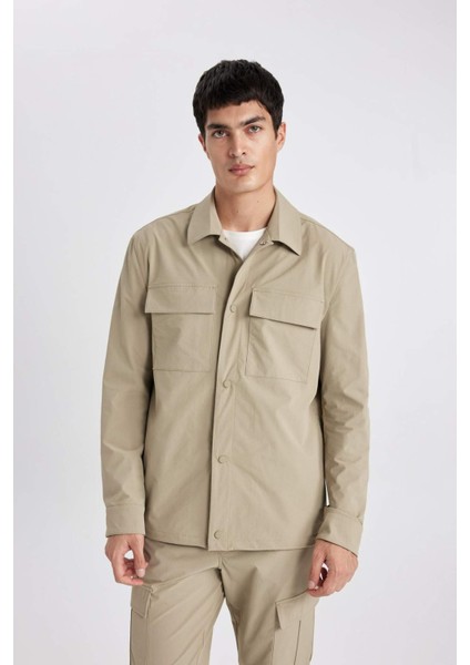 Regular Fit Polo Yaka Çıtçıt Kapamalı Cepli Teknik Gömlek Ceket B7396AX24SP