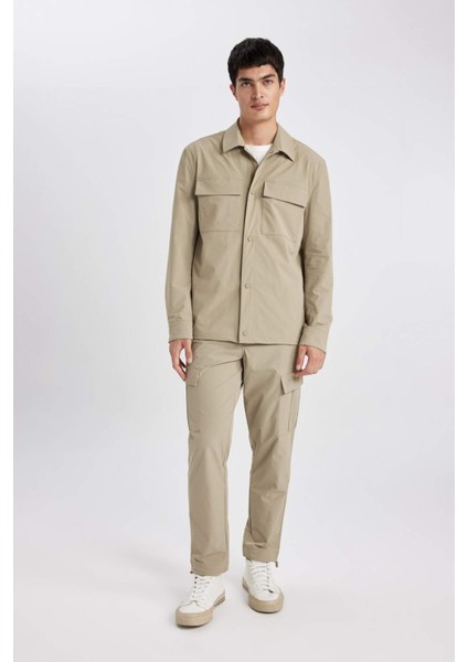 Regular Fit Polo Yaka Çıtçıt Kapamalı Cepli Teknik Gömlek Ceket B7396AX24SP