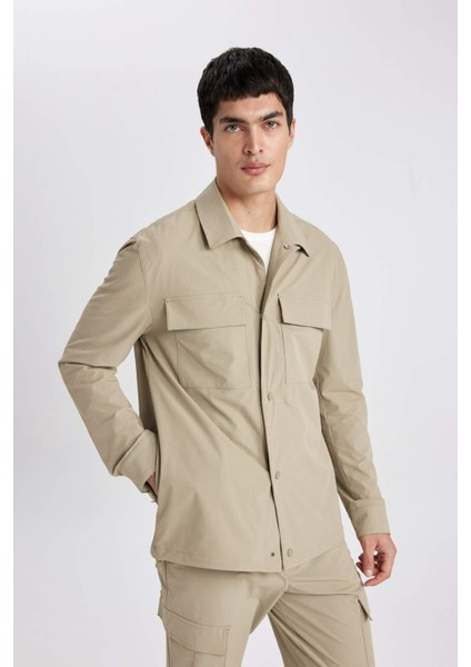 Regular Fit Polo Yaka Çıtçıt Kapamalı Cepli Teknik Gömlek Ceket B7396AX24SP