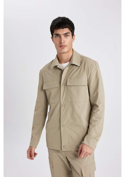 Regular Fit Polo Yaka Çıtçıt Kapamalı Cepli Teknik Gömlek Ceket B7396AX24SP