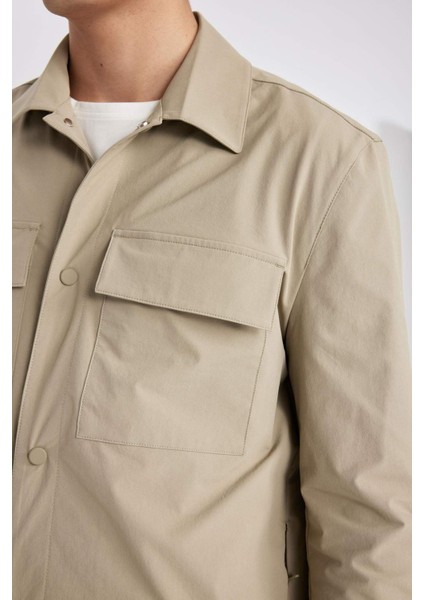 Regular Fit Polo Yaka Çıtçıt Kapamalı Cepli Teknik Gömlek Ceket B7396AX24SP