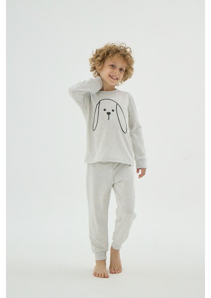 Erkek Çocuk Uzun Kol Gri Melanj Desenli Pijama Takımı C1T6N98