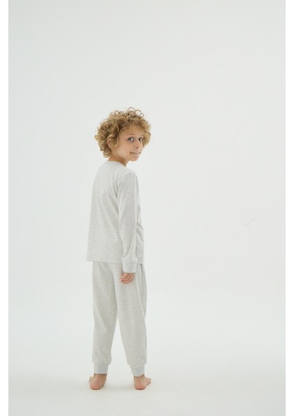 Erkek Çocuk Uzun Kol Gri Melanj Desenli Pijama Takımı C1T6N98 fırsatları
