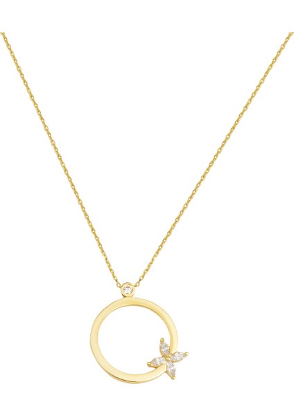 Kelebekli Halka 14 Ayar Altın Kolye