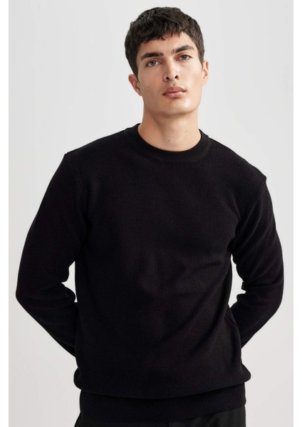 Standart Fit Normal Kesim Bisiklet Yaka Muline Desenli Triko Kazak A5181AX24SP