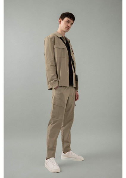 Jogger Yazlık Kumaş Pantolon Kargo Cepli Her Yöne Esneyen Büzgülü Düz Paça B6580AX24SP