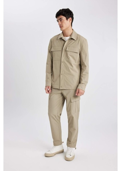 Jogger Yazlık Kumaş Pantolon Kargo Cepli Her Yöne Esneyen Büzgülü Düz Paça B6580AX24SP