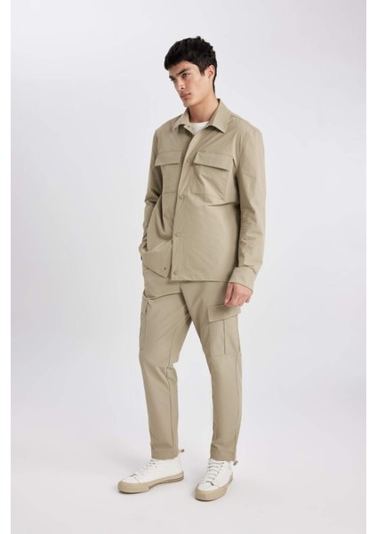 Jogger Yazlık Kumaş Pantolon Kargo Cepli Her Yöne Esneyen Büzgülü Düz Paça B6580AX24SP