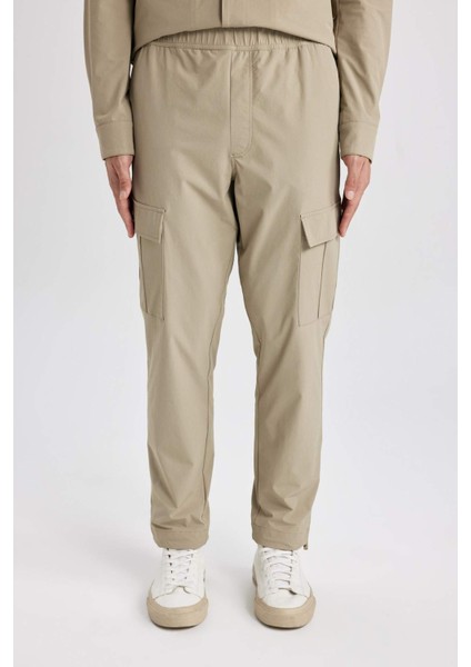Jogger Yazlık Kumaş Pantolon Kargo Cepli Her Yöne Esneyen Büzgülü Düz Paça B6580AX24SP