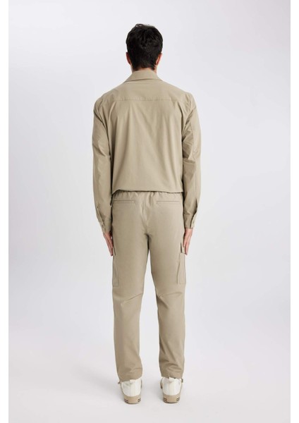 Jogger Yazlık Kumaş Pantolon Kargo Cepli Her Yöne Esneyen Büzgülü Düz Paça B6580AX24SP