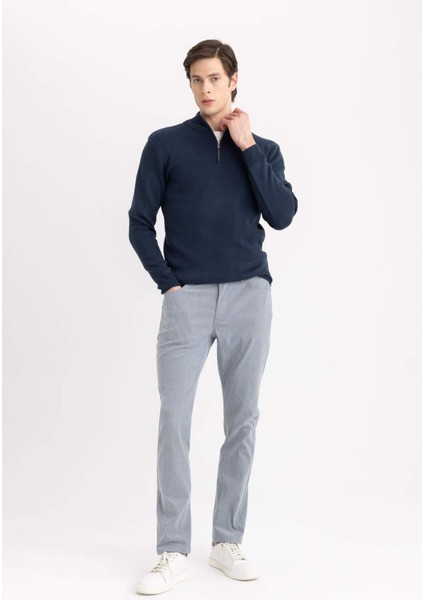 Standart Fit Normal Kesim Dik Yaka Yarım Fermuarlı Basic Düz Triko Kazak A5184AX24AU