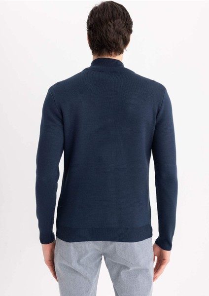 Standart Fit Normal Kesim Dik Yaka Yarım Fermuarlı Basic Düz Triko Kazak A5184AX24AU