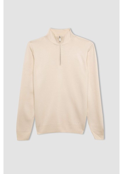 Standart Fit Normal Kesim Dik Yaka Fermuarlı Basic Düz Triko Kazak A5184AX24AU