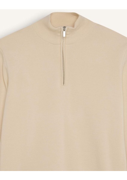 Standart Fit Normal Kesim Dik Yaka Fermuarlı Basic Düz Triko Kazak A5184AX24AU