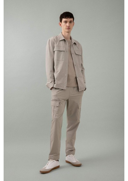 Jogger Yazlık Kumaş Pantolon Kargo Cepli Her Yöne Esneyen Büzgülü Düz Paça B6580AX24SP