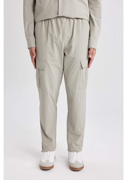 Jogger Yazlık Kumaş Pantolon Kargo Cepli Her Yöne Esneyen Büzgülü Düz Paça B6580AX24SP