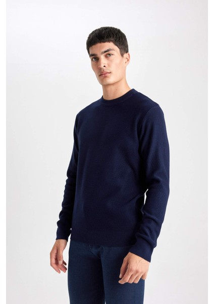 Standart Fit Normal Kesim Bisiklet Yaka Muline Desenli Triko Kazak A5181AX24SP