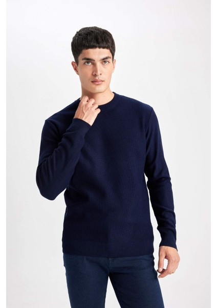 Standart Fit Normal Kesim Bisiklet Yaka Muline Desenli Triko Kazak A5181AX24SP