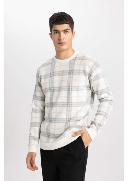 Regular Fit Bisiklet Yaka Desenli Triko Kazak Y0619AZ24SP