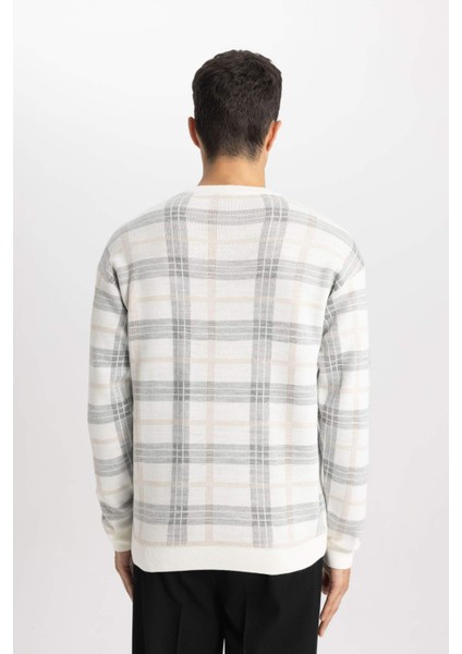 Regular Fit Bisiklet Yaka Desenli Triko Kazak Y0619AZ24SP