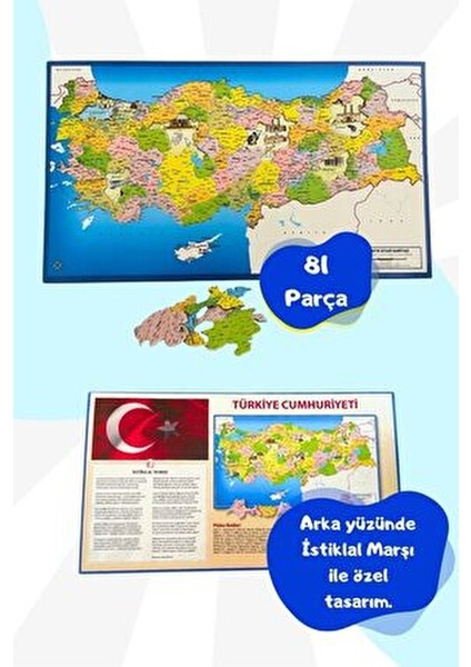 Siyasi Harita Puzzle 81 Parça Eğitici Oyun 5 Yaş ve Üzeri Çocuklar için Eğlenceli