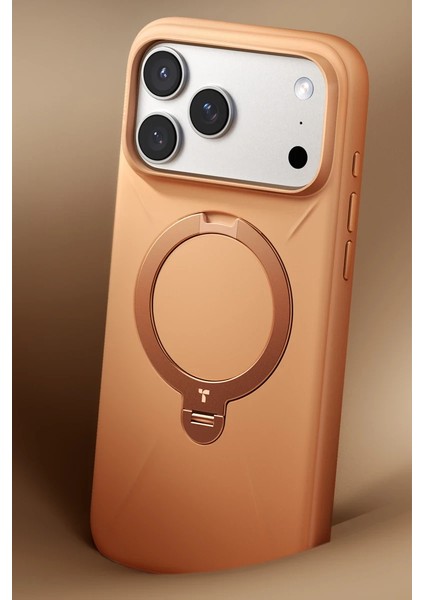 Apple iPhone 17 Pro Max O Stand Spin Silicone Serisi Magsafe Kılıf - Turuncu modelleri