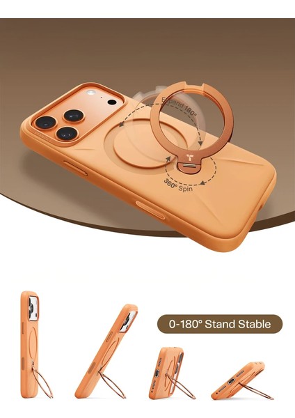 Apple iPhone 17 Pro Max O Stand Spin Silicone Serisi Magsafe Kılıf - Turuncu fırsatları